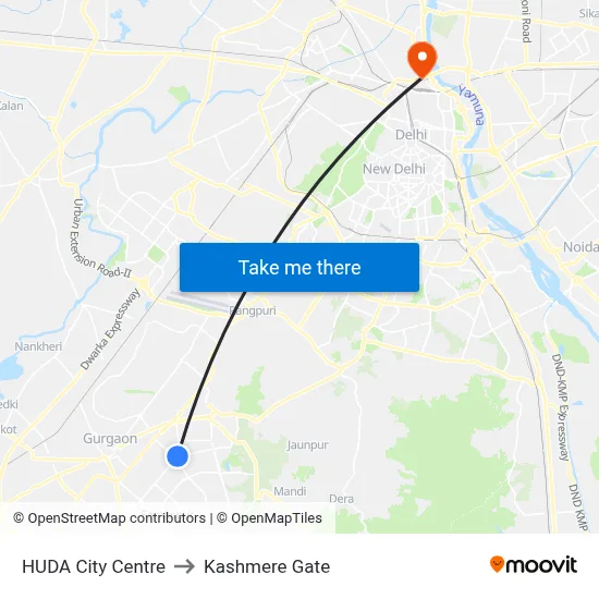 HUDA City Centre to Kashmere Gate map