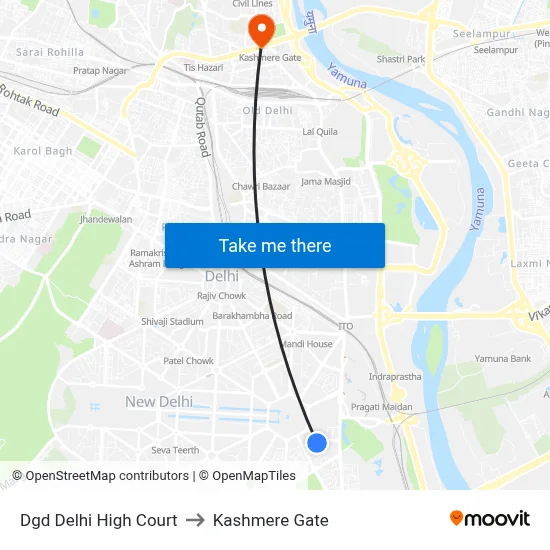 Dgd Delhi High Court to Kashmere Gate map