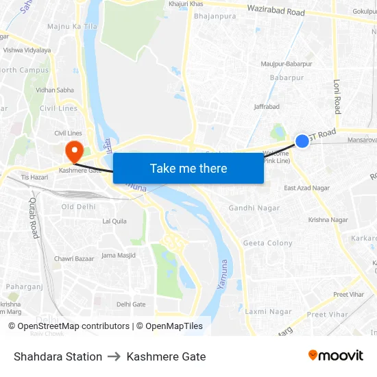 Shahdara Station to Kashmere Gate map