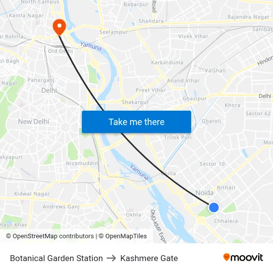 Botanical Garden Station to Kashmere Gate map