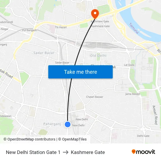 New Delhi Station Gate 1 to Kashmere Gate map