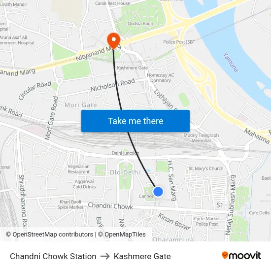 Chandni Chowk Station to Kashmere Gate map