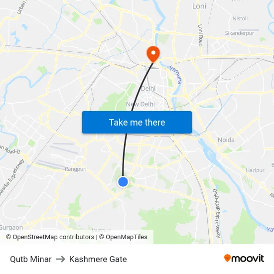 Qutb Minar to Kashmere Gate map