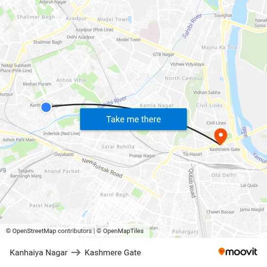 Kanhaiya Nagar to Kashmere Gate map
