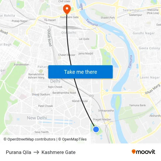 Purana Qila to Kashmere Gate map