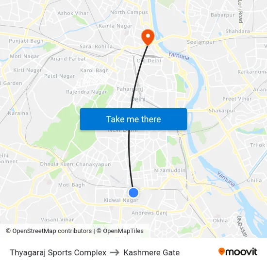 Thyagaraj Sports Complex to Kashmere Gate map