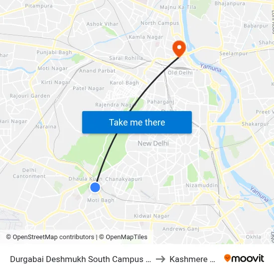 Durgabai Deshmukh South Campus Station to Kashmere Gate map