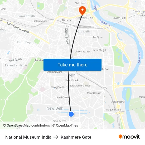 National Museum India to Kashmere Gate map