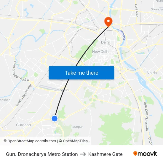 Guru Dronacharya Metro Station to Kashmere Gate map