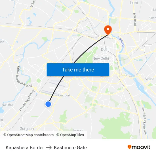 Kapashera Border to Kashmere Gate map