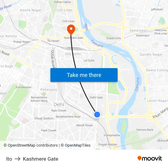 Ito to Kashmere Gate map