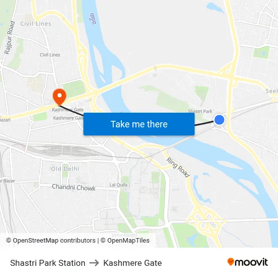 Shastri Park Station to Kashmere Gate map