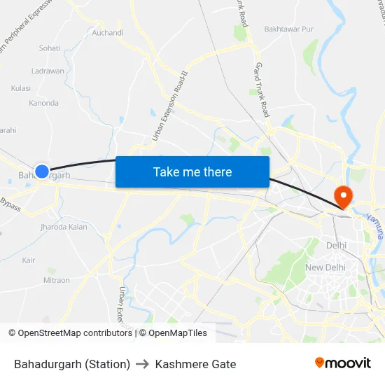 Bahadurgarh (Station) to Kashmere Gate map