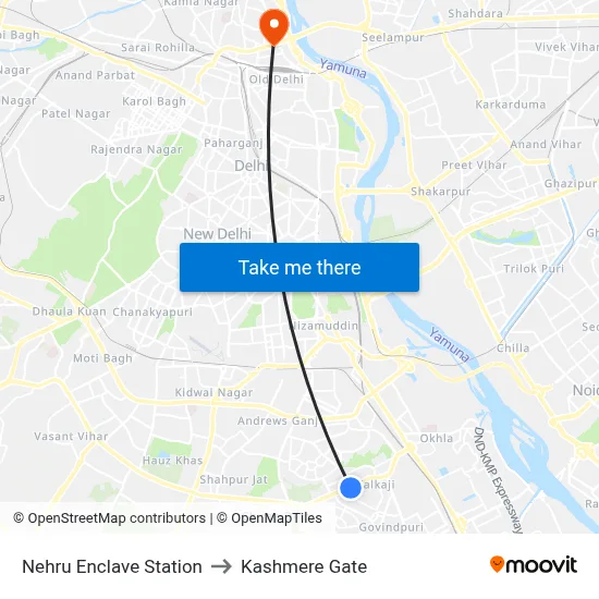 Nehru Enclave Station to Kashmere Gate map