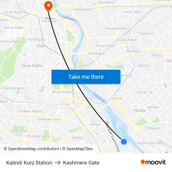Kalindi Kunj Station to Kashmere Gate map