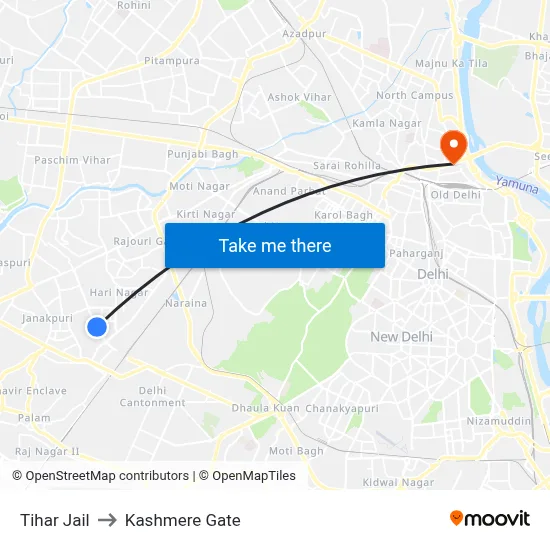 Tihar Jail to Kashmere Gate map