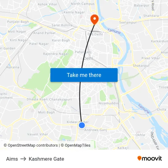 Aims to Kashmere Gate map