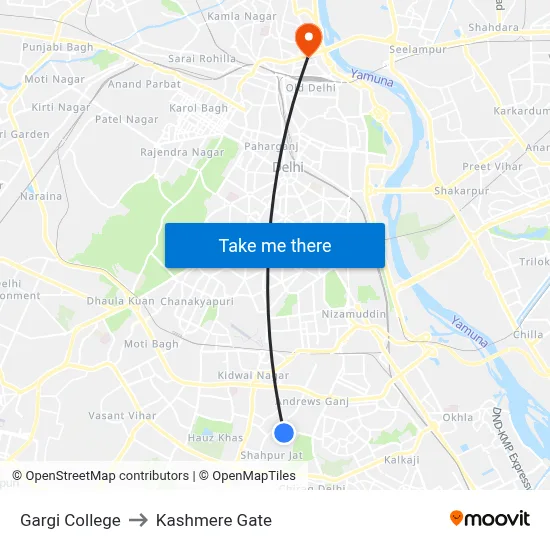 Gargi College to Kashmere Gate map