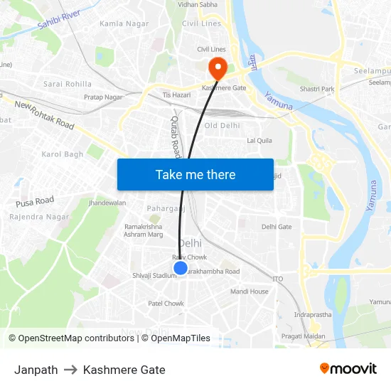 Janpath to Kashmere Gate map