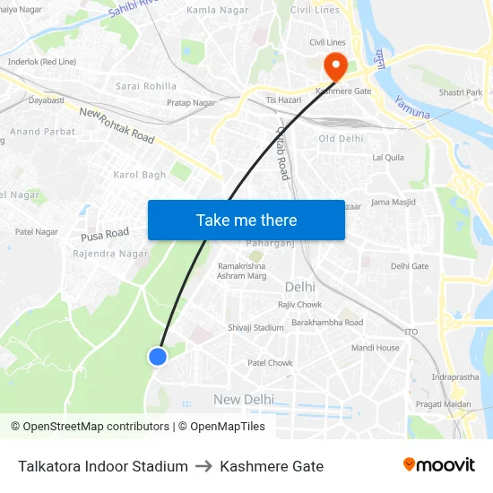 Talkatora Indoor Stadium to Kashmere Gate map