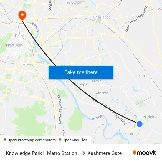 Knowledge Park II Metro Station to Kashmere Gate map