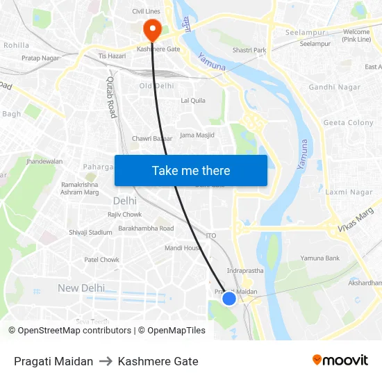 Pragati Maidan to Kashmere Gate map