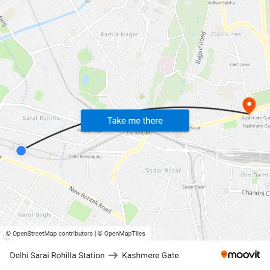 Delhi Sarai Rohilla Station to Kashmere Gate map