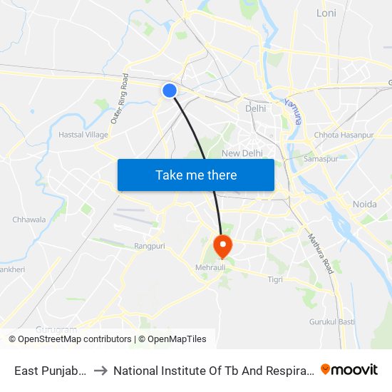 East Punjabi Bagh to National Institute Of Tb And Respiratory Diseases map