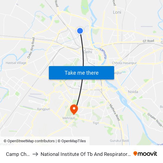 Camp Chowk to National Institute Of Tb And Respiratory Diseases map