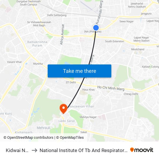 Kidwai Nagar to National Institute Of Tb And Respiratory Diseases map