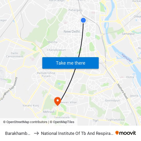 Barakhamba Road to National Institute Of Tb And Respiratory Diseases map