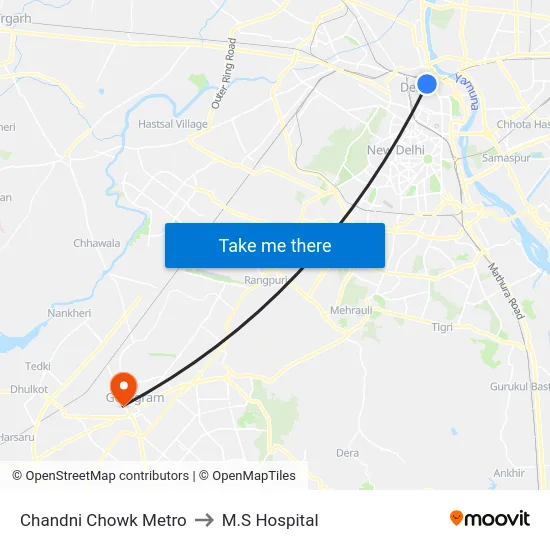 Chandni Chowk Metro to M.S Hospital map