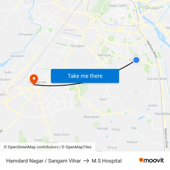 Hamdard Nagar / Sangam Vihar to M.S Hospital map