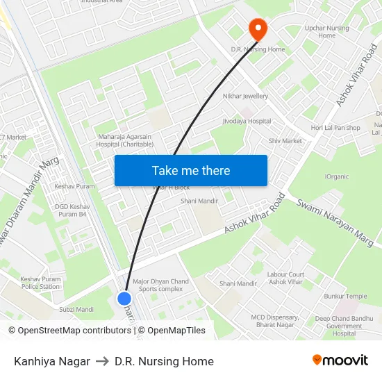 Kanhiya Nagar to D.R. Nursing Home map