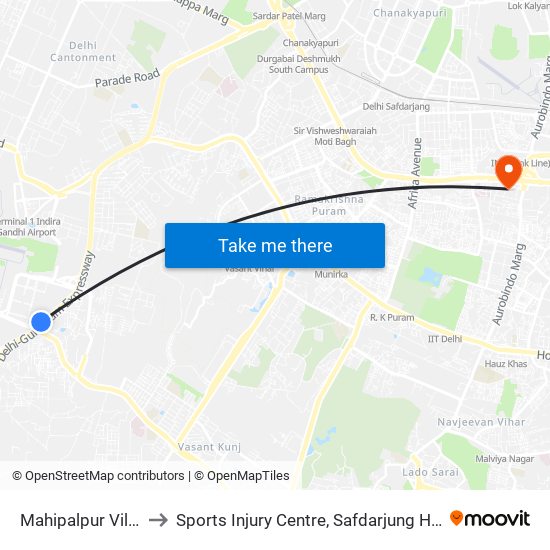 Mahipalpur Village Ext (Nh8) to Sports Injury Centre, Safdarjung