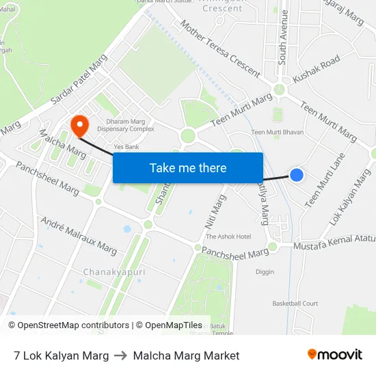 7 Lok Kalyan Marg to Malcha Marg Market map