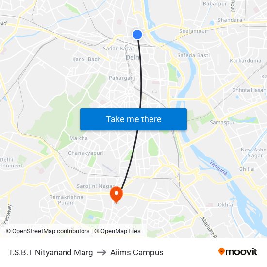 I.S.B.T Nityanand Marg to Aiims Campus map