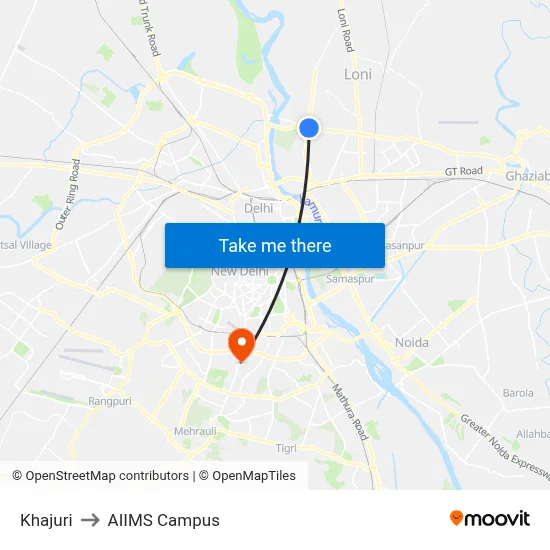 Khajuri to AIIMS Campus map