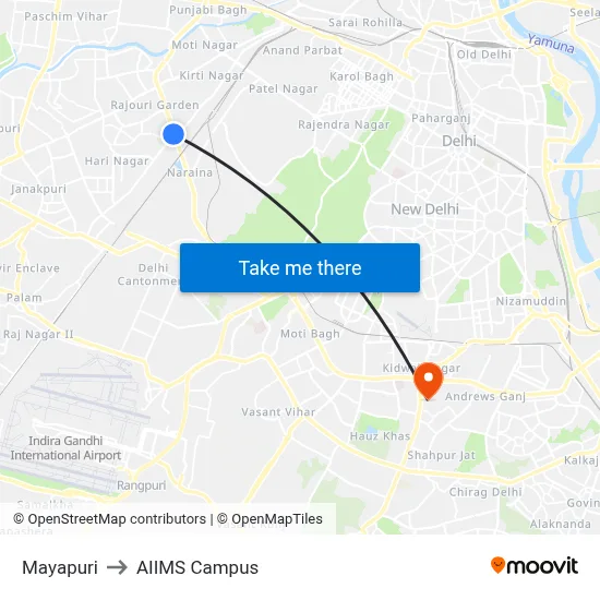 Mayapuri to AIIMS Campus map