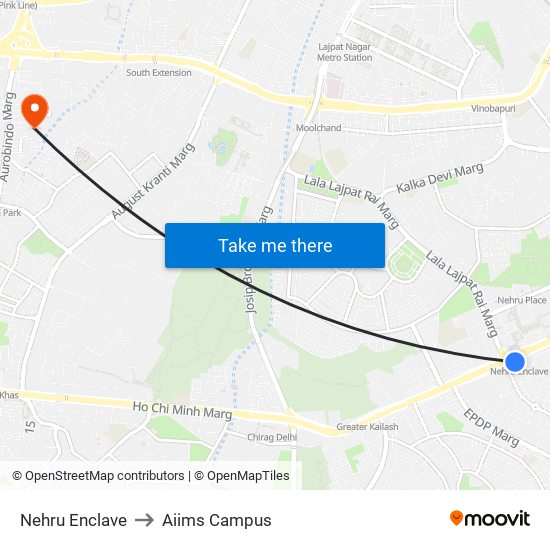 Nehru Enclave to Aiims Campus map