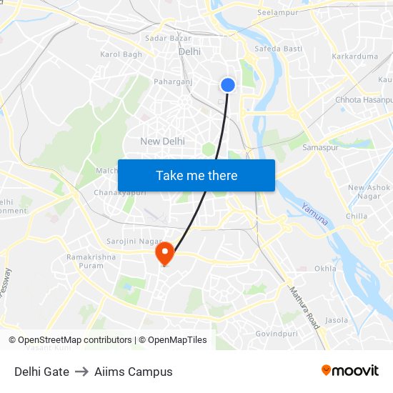 Delhi Gate to Aiims Campus map