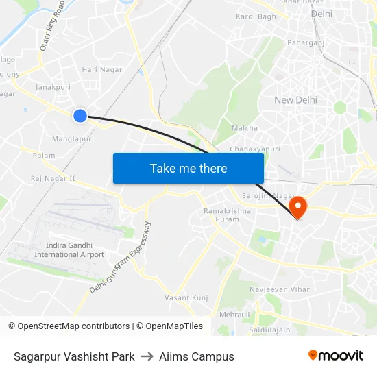 Sagarpur Vashisht Park to Aiims Campus map
