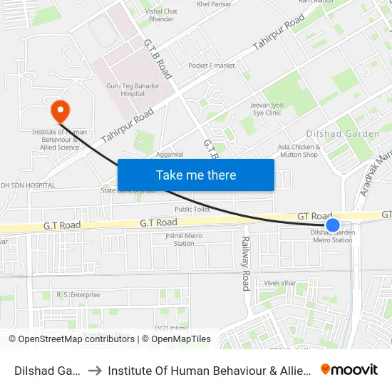 Dilshad Garden to Institute Of Human Behaviour & Allied Science map