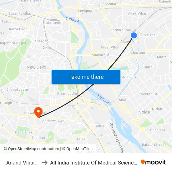 Anand Vihar I.S.B.T to All India Institute Of Medical Sciences (Aiims ...