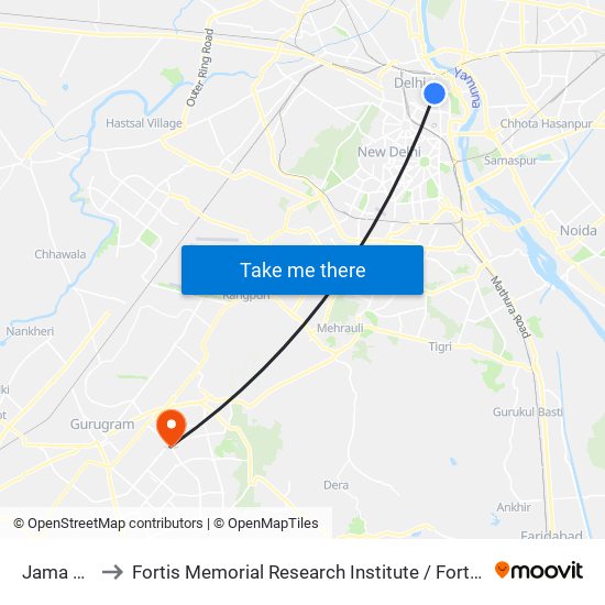 Jama Masjid to Fortis Memorial Research Institute / Fortis Vivekanand Hospital map