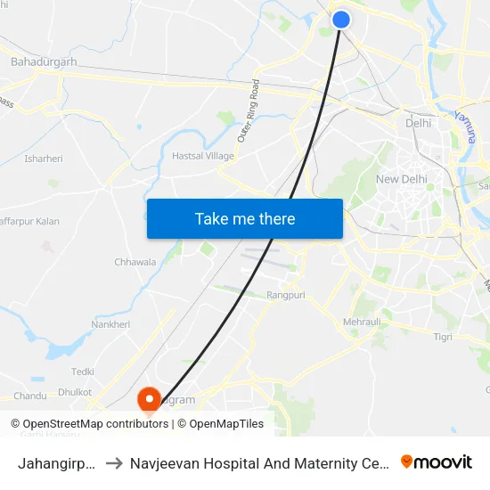 Jahangirpuri to Navjeevan Hospital And Maternity Centre map