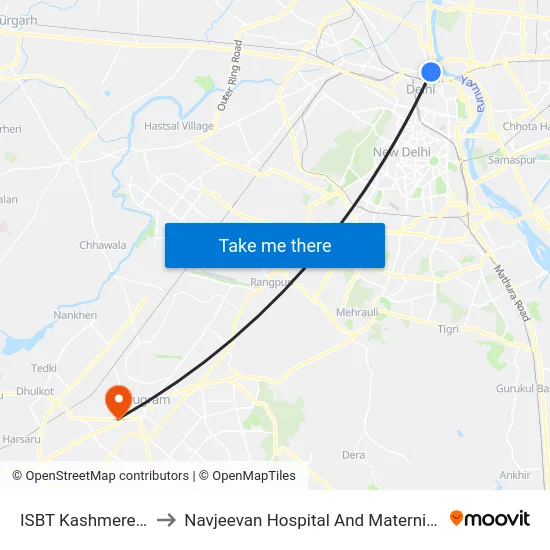 ISBT Kashmere Gate to Navjeevan Hospital And Maternity Centre map
