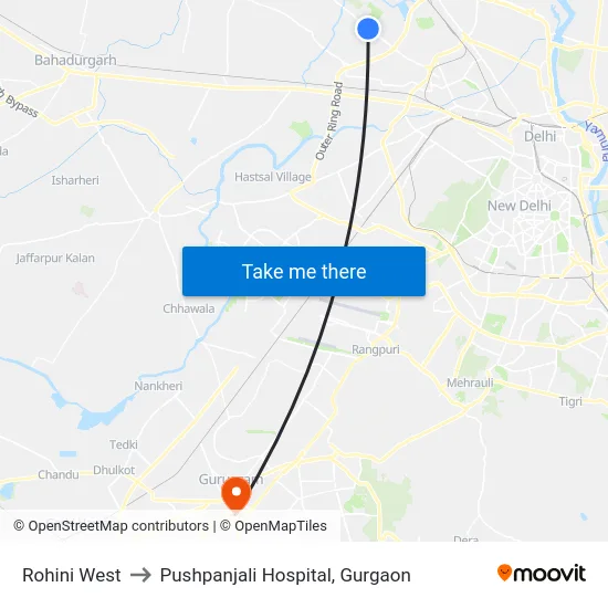 Rohini West to Pushpanjali Hospital, Gurgaon map