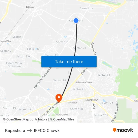 Kapashera to IFFCO Chowk map