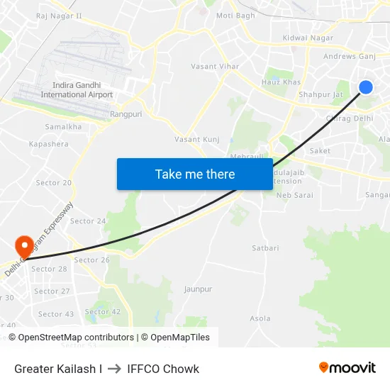 Greater Kailash I to IFFCO Chowk map